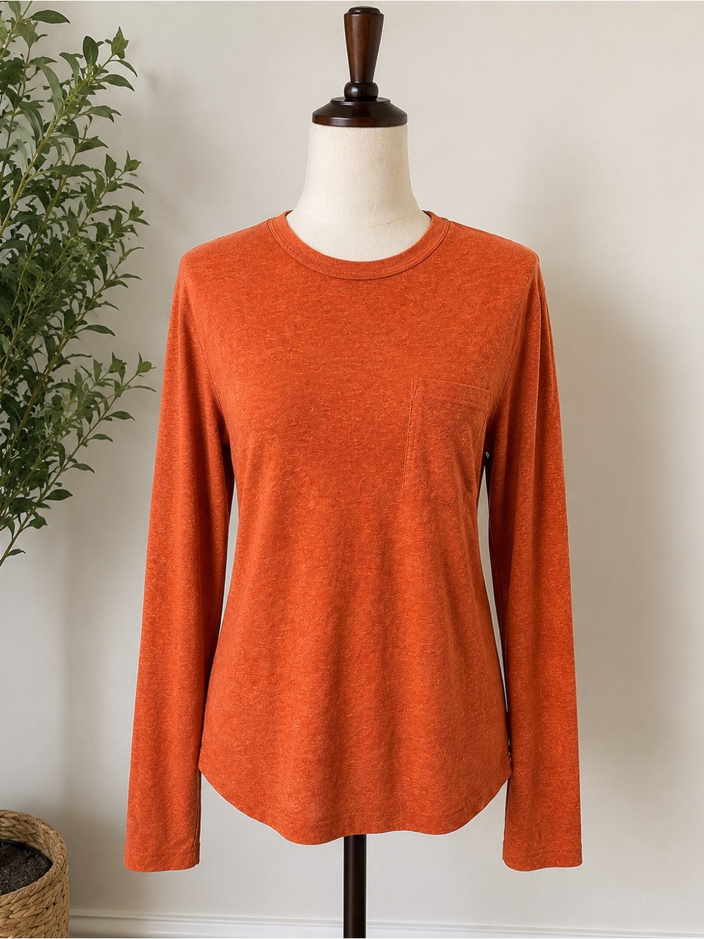 J.Crew Rust Orange Long-Sleeve Pocket Crewneck Top - Men
